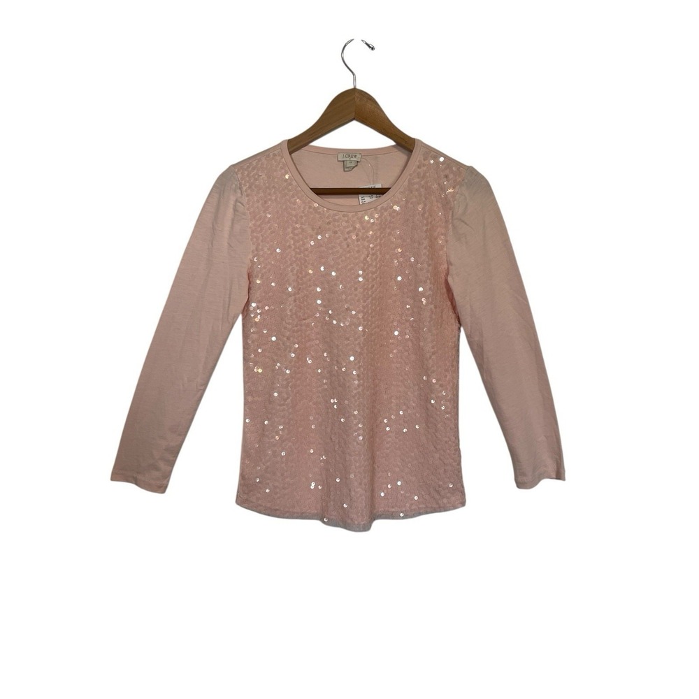 NWT J. Crew Women's XS‎ Pink Sequin Long Sleeve Top Crewneck Casual Blouse